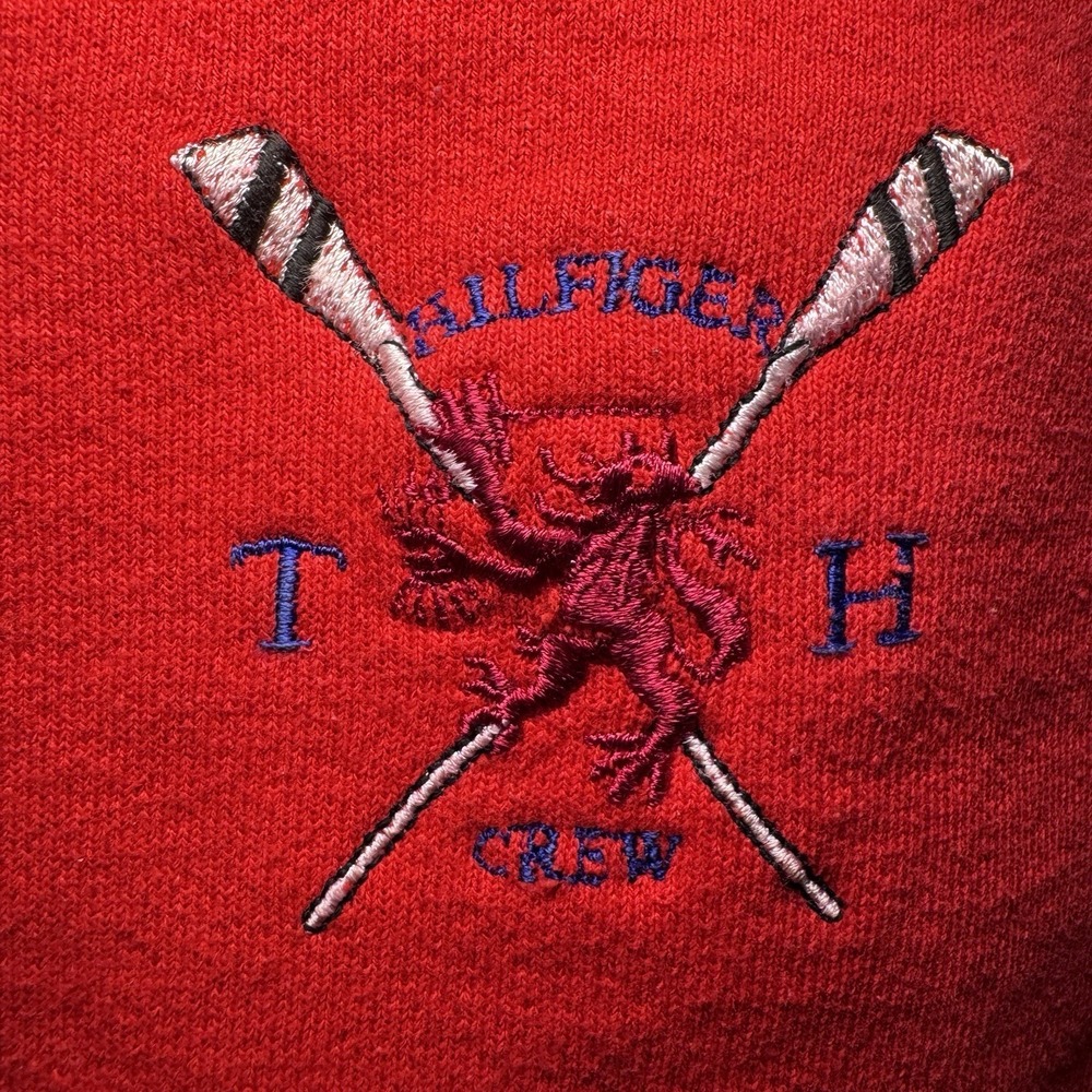 Tommy Hilfiger Sweatshirt Mens XL Rowing Crew Embroidered Red Vintage USA
